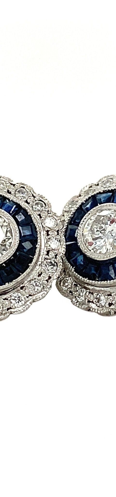 Vintage Platinum Stud Earrings with Sapphire and Diamond